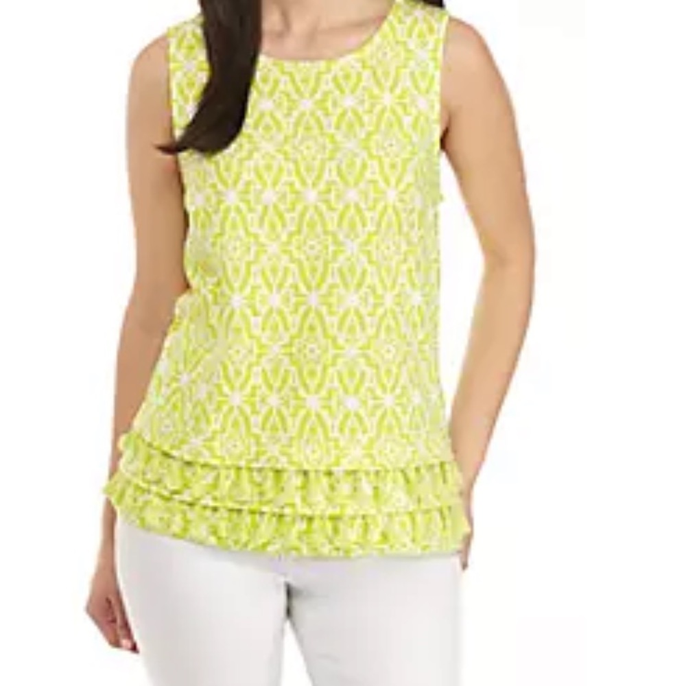Crown & Ivy Sleeveless Printed Double Tassel Top M